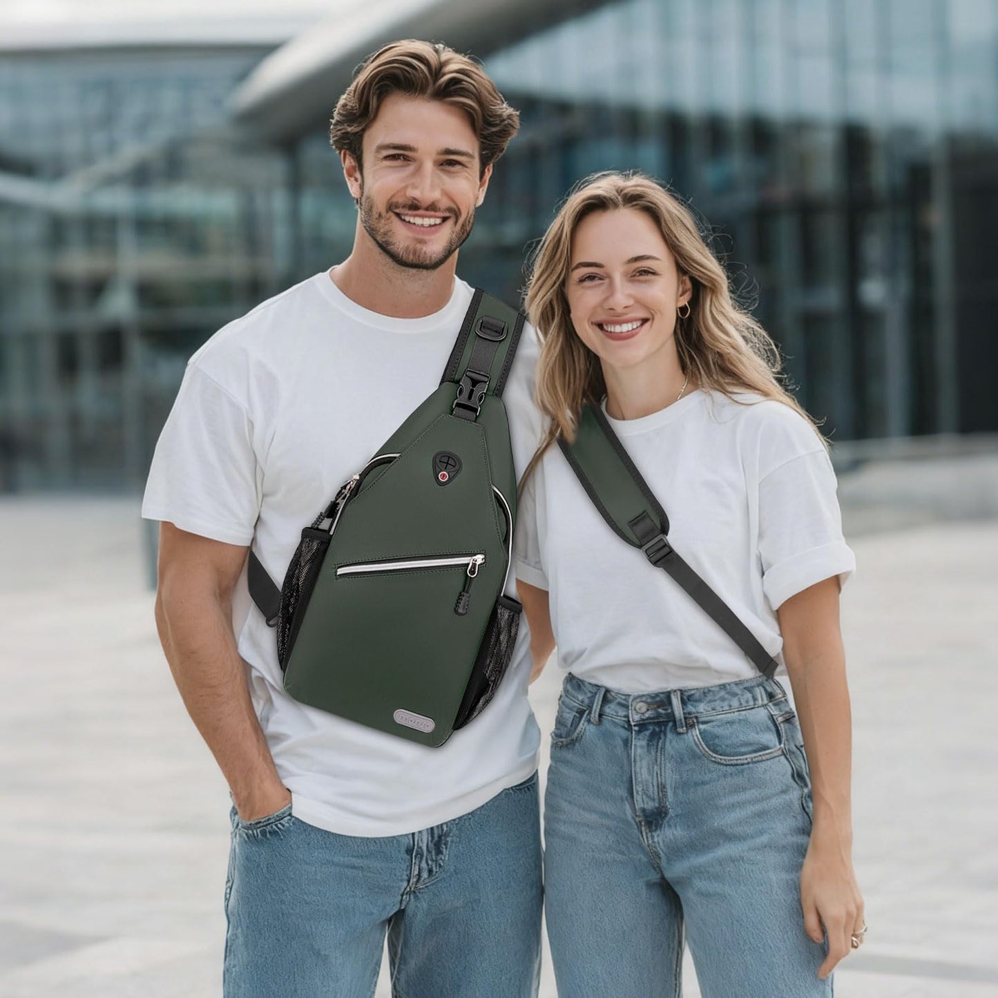 MOSISO Small Sling Bag for Women Men, Casual Crossbody Shoulder Bag, Sling Backpack Chest Daypack forTravel Hiking, Midnight Green, Medium