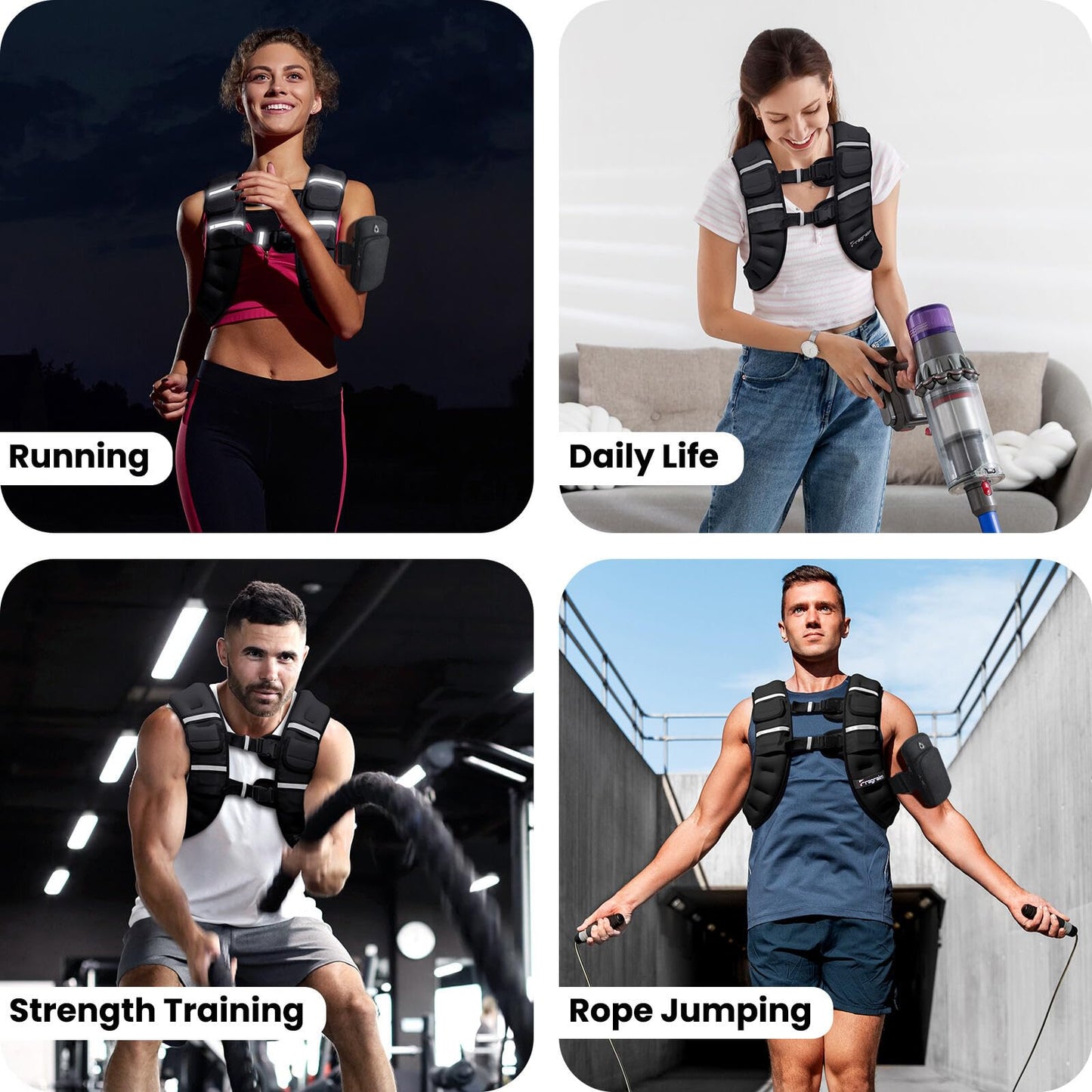 Fragraim Adjustable Weighted Vest for Women Men, 14-18lb Weight Vest with 4 Removable Iron Weights, Phone Holder and Back Pocket, Vest for Walking,Strength Training, Running - Black