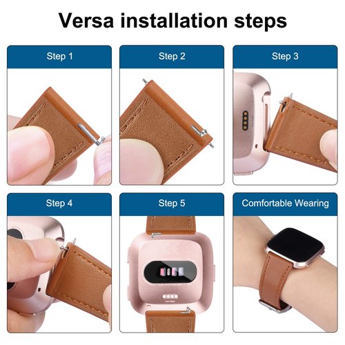 POHNUI 3 Pack Leather Bands Compatible With Fitbit Versa 2/Lite/SE for Women Men, Adjustable Soft Leather Replacement Strap Wristband for Smart Watch