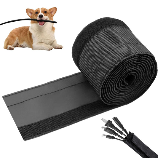 Flauzmann 1/2" - 6.6FT Chew Proof Cat Cord Protector（Hook & Loop Split Sleeve for Pets - Cat/Dog Proof Cable Management Sleeve for Office USB Computer Audio Cables, Flexible Wire Cover - Black