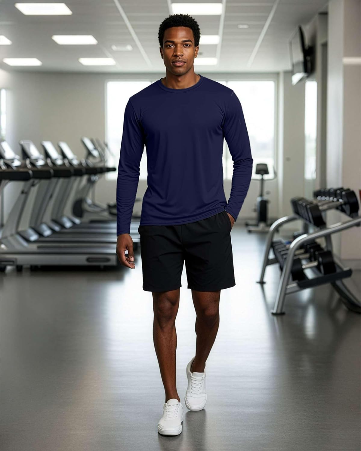 Real Essentials Men's Long Sleeve Dry Fit T-Shirts - UPF 50 Wicking Workout & Hiking Tees | 4 Pack