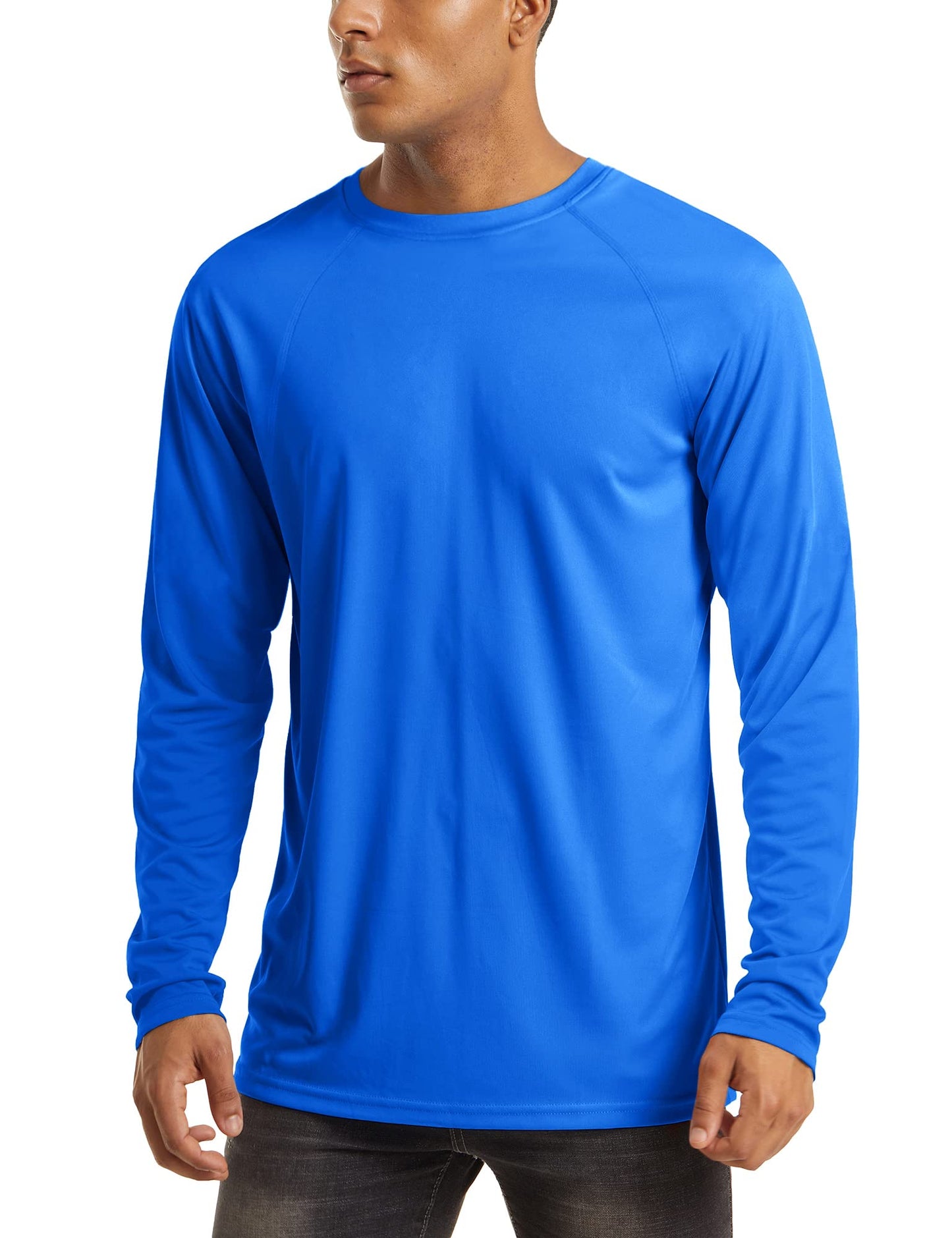 MAGCOMSEN UPF 50 Shirts for Men Sun Protection Clothing Long Sleeve UV Protection Rashguard Athletic Shirts Dry Fit Running Shirts Bright Blue