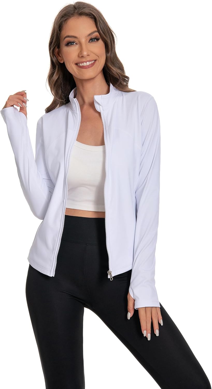 Skiennix Women's Athletic Full Zip Jacket - Lightweight Slim Fit Yoga Jacket with Pockets & Thumb Holes
