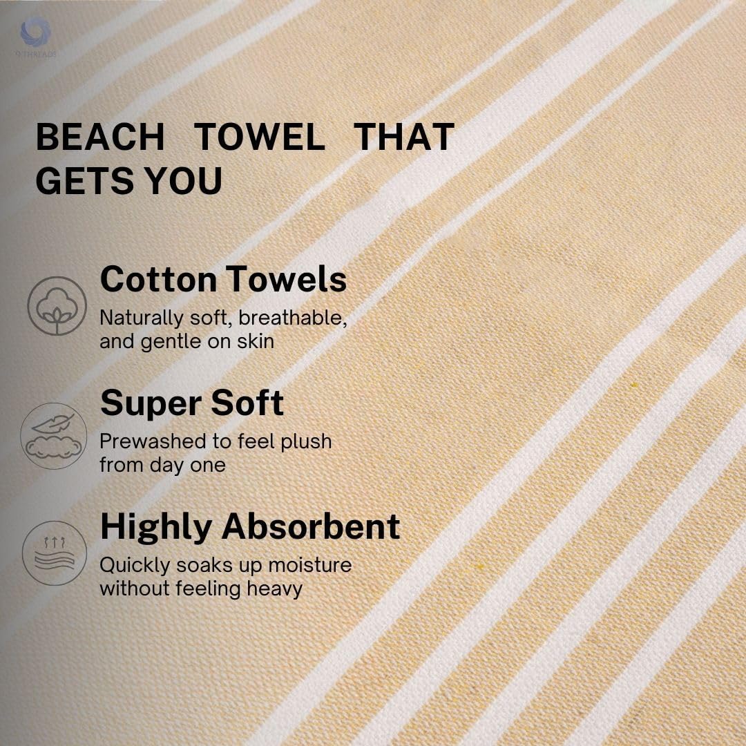 Skiennix Oversized Cotton Turkish Beach Towel - Quick-Dry, Absorbent, Extra Large 36"x72" | Desert Sand, 4 Pack