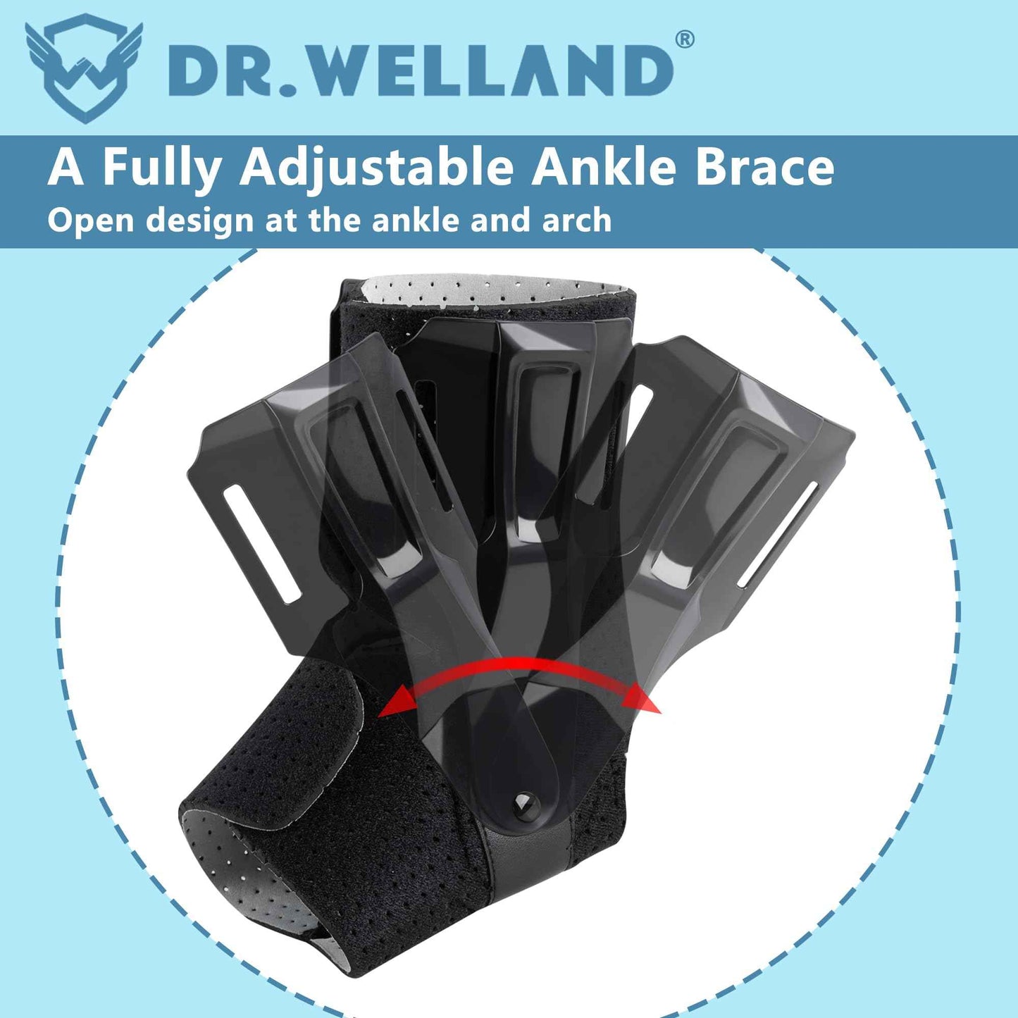 Dr.Welland Ankle Brace with Side Stabilizers -Adjustable Ankle Support for Sprains, Sports Injuries, Plantar Fasciitis, Injury Recovery, Ankle Support for Running, Basketball, Volleyball (X-Large)