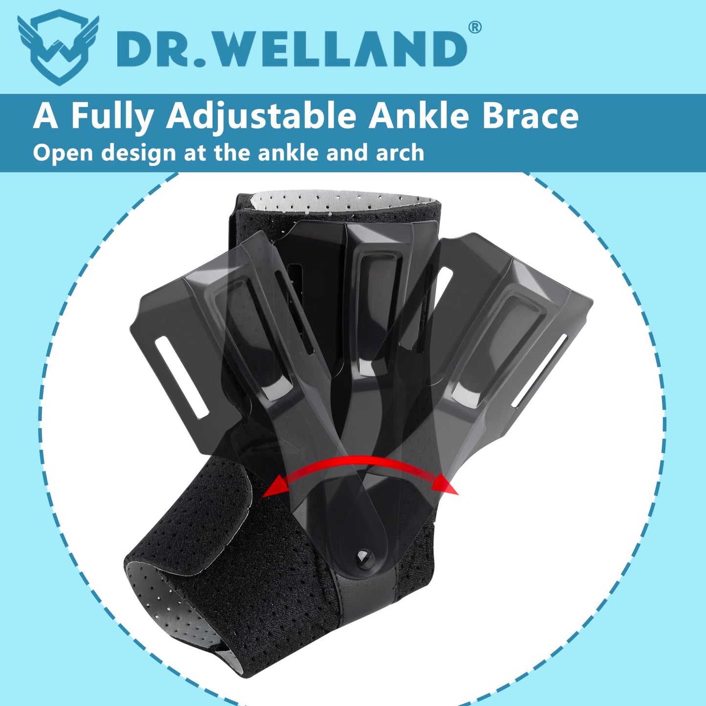 DRwelland Ankle Brace with Side Stabilizers -Adjustable Ankle Support for Sprains, Sports Injuries, Plantar Fasciitis, Injury Recovery, Best Ankle Support for Running, Basketball, Volleyball (Medium)