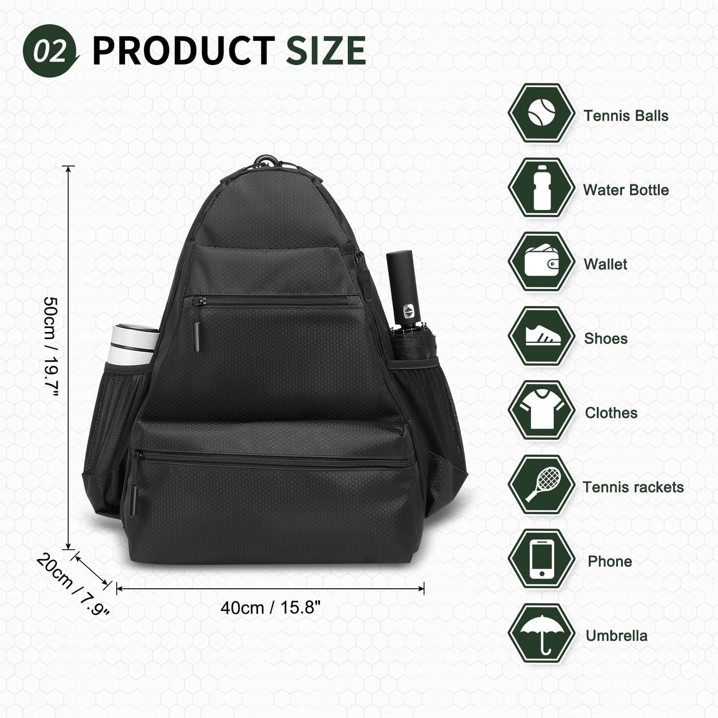 SUIKIHUM Tennis Backpack for 2 Rackets, Waterproof Tennis Bag with Shoe Compartment, Wet/Dry Pocket, Fence Hook, for Tennis, Pickleball, Badminton, Black