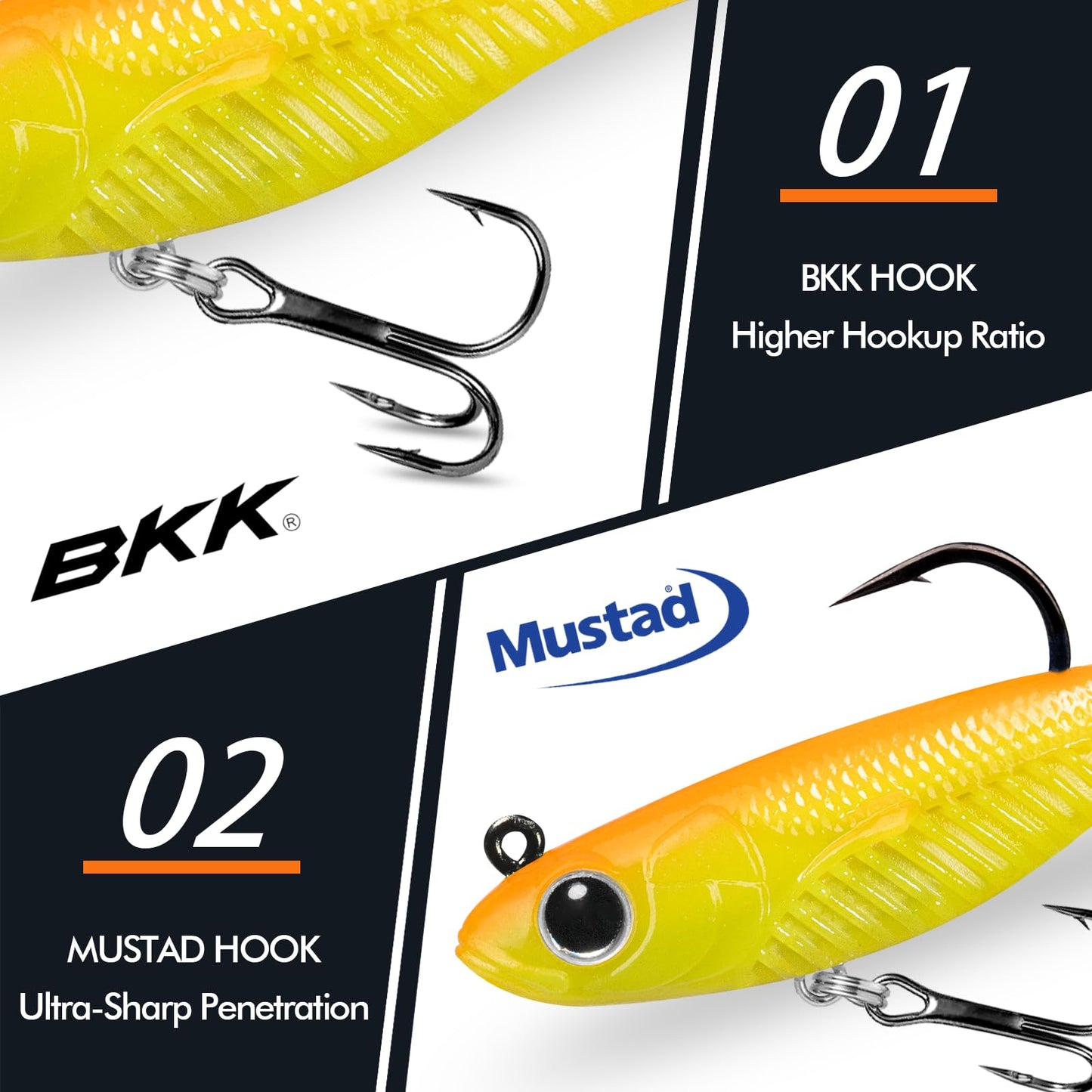 TRUSCEND Duramax Easy Catch TPE Soft Fishing Lures with BKK Hooks, Trembly Sinking and Vibrating Swim for More Bites, Pre-rigged Tear-Resistant Swimbaits for Bass, Trout, Crappie, Freshwater Saltwater