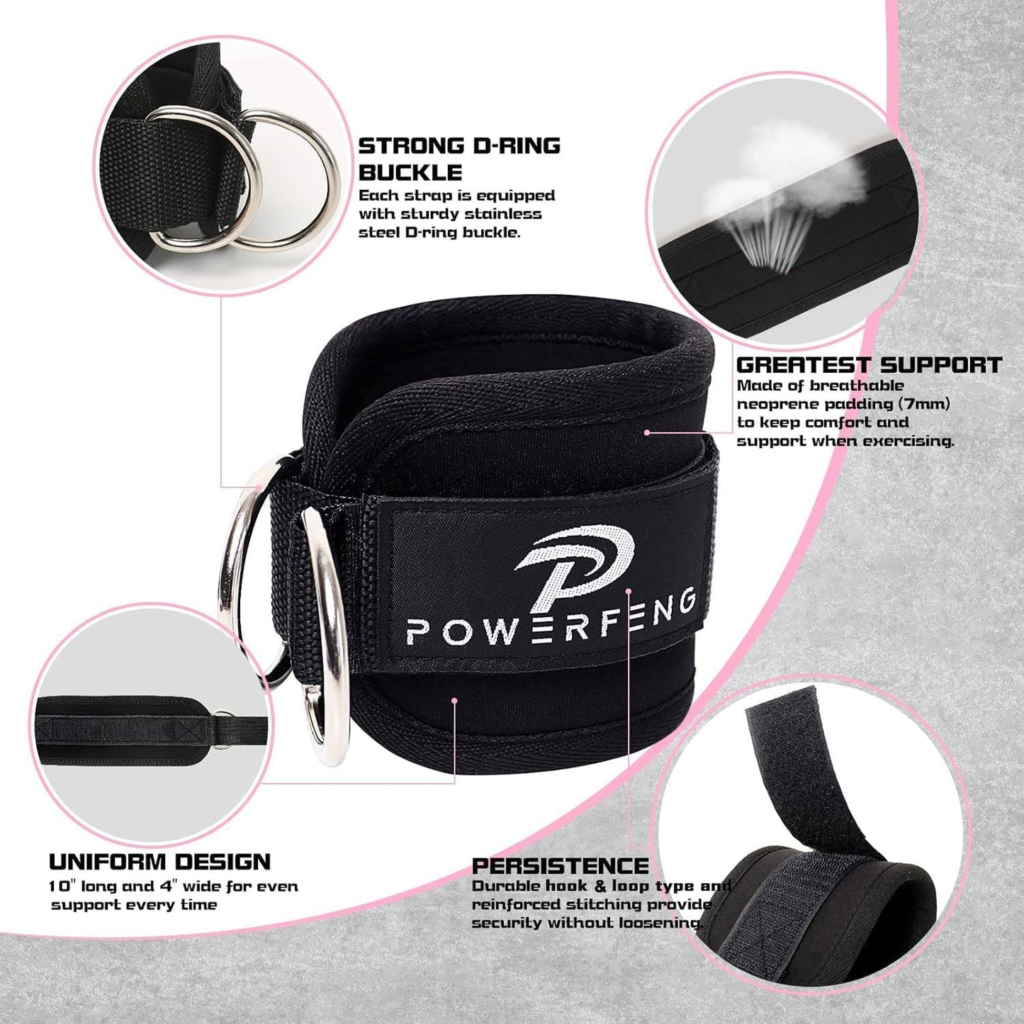 Skiennix Ankle Strap Cable Machine - Glute Kickback Cuffs for Home Gym Leg Workouts | Adjustable Fit