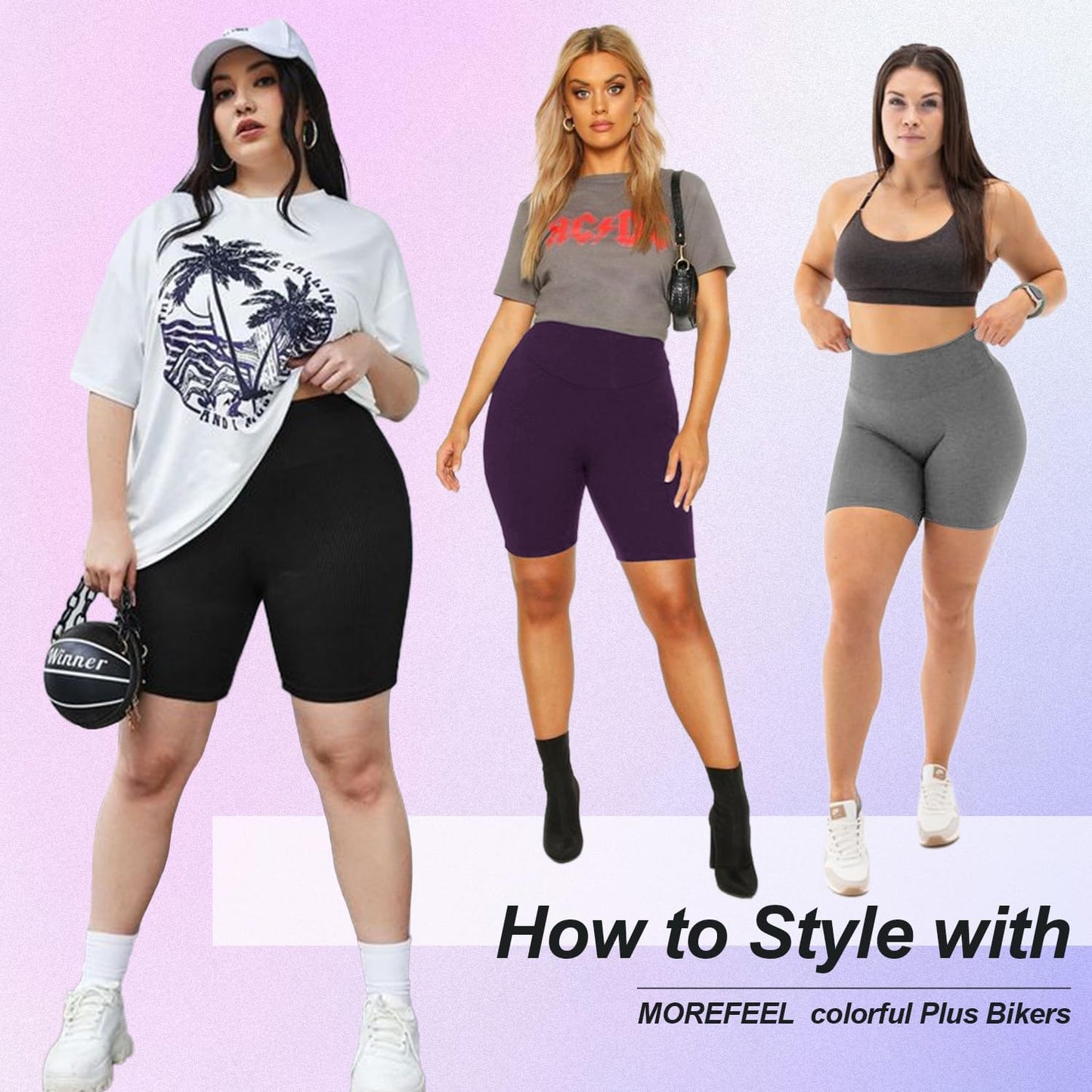 MOREFEEL Plus Size Biker Shorts for Women XL-4XL - High Waisted, Non-See Through, Super Soft Yoga Shorts