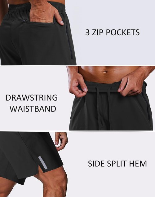 COOFANDY Men's Athletic Running Shorts Quick Dry 7" Workout Gym Short Lightweight Active Sport Short for Tennis Hiking Black Large