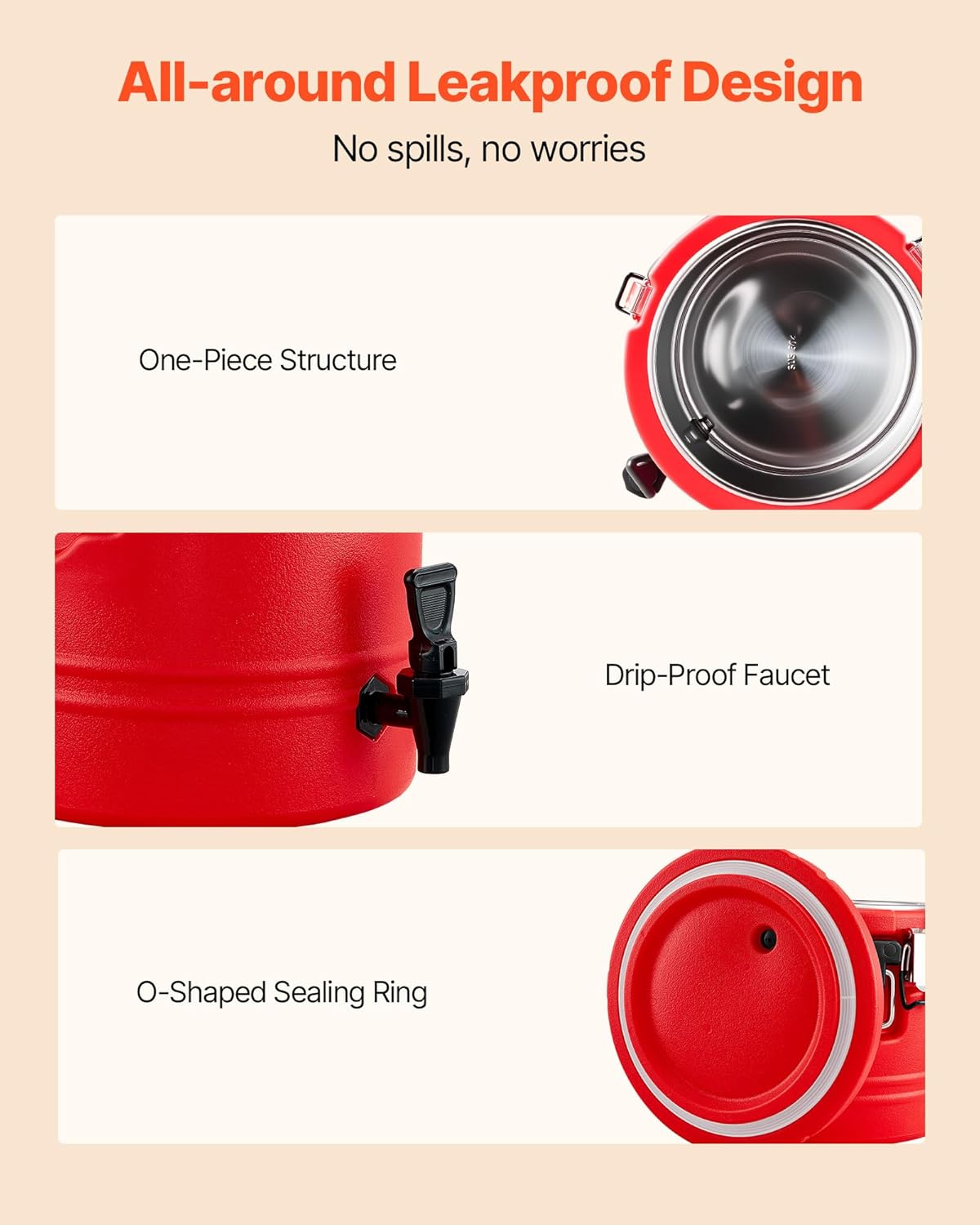VEVOR Insulated Beverage Dispenser - 8 Gal Thermal Hot & Cold Drink Server with Spigot | Food-Grade 304 Stainless Steel Interior