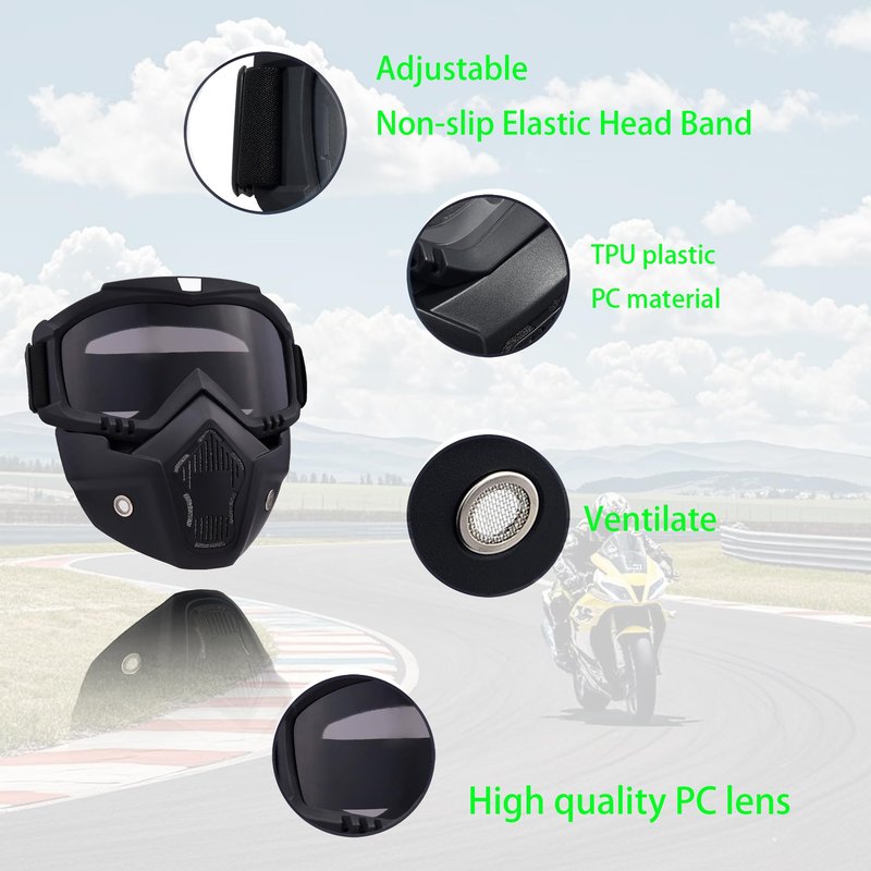 Airsoft Tactical Helmet Full Face Mask with Detachable Goggles, Military Paintball Helmet with Adjustable Strap, NVG Mount & Side Rail, Protective Gear for Tactical Sports