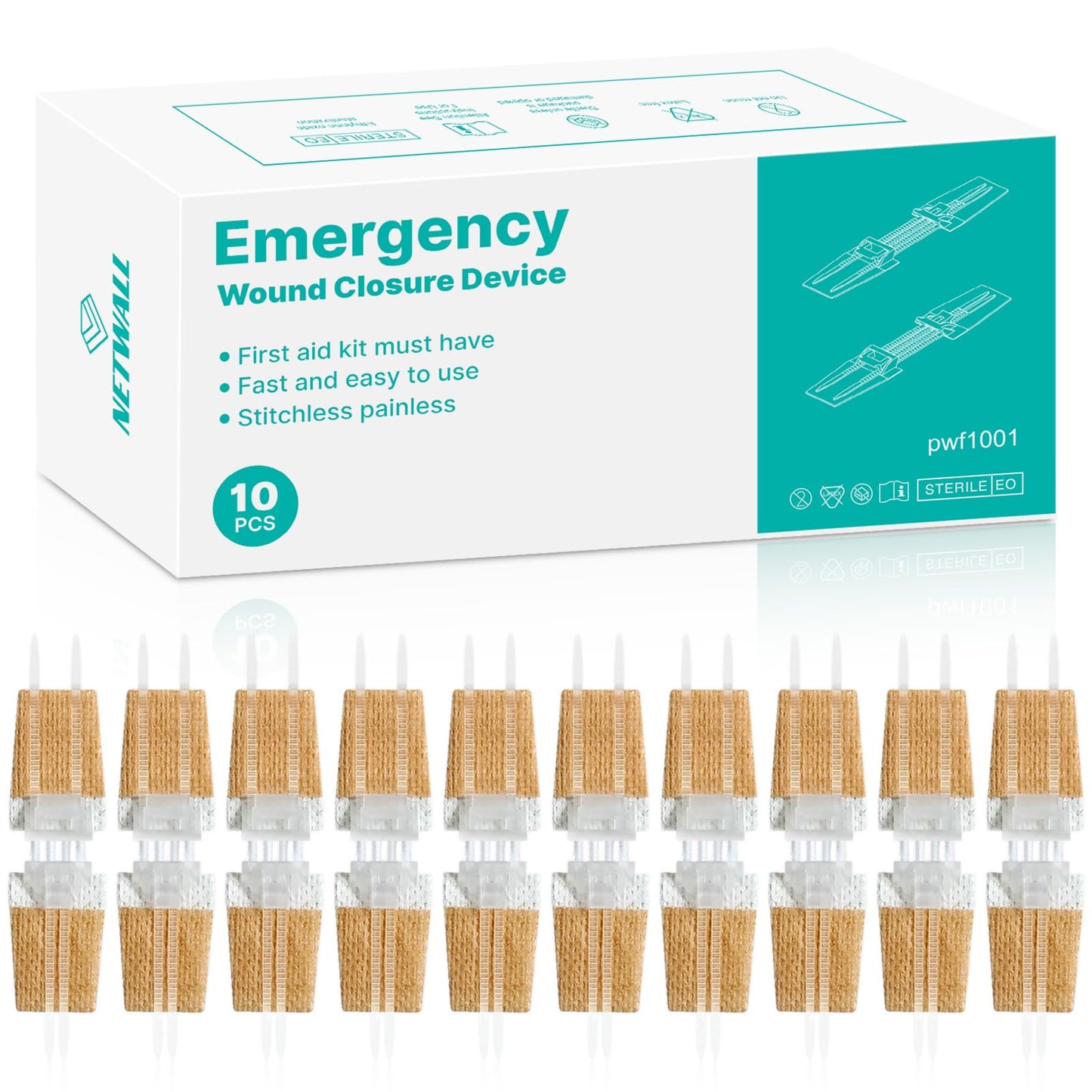 Emergency Wound Closure Strips - 10 Pack Zip Laceration Closure Device, Painless Butterfly Bandages for Wound Closure, Medical Grade Suture Alternative for First Aid, Hiking, Camping & Home Care