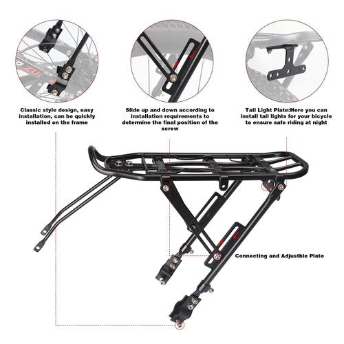 GRELiving Rear Bike Rack – Universal Bicycle Cargo Carrier for 26”-29”MTB, 700c Road Bike, Commuter & Classic Bikes | Lightweight Aluminum Pannier Rack (Fits Disc/Non-Disc Brakes)