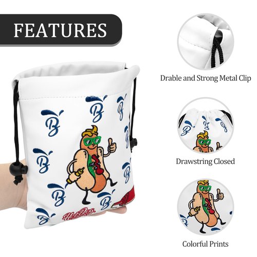 BAIRBRE Golf Valuables Pouch,Hot Dog Golf Pouch Bag with Drawstrings Leather Golf Tee Bag for Men Women