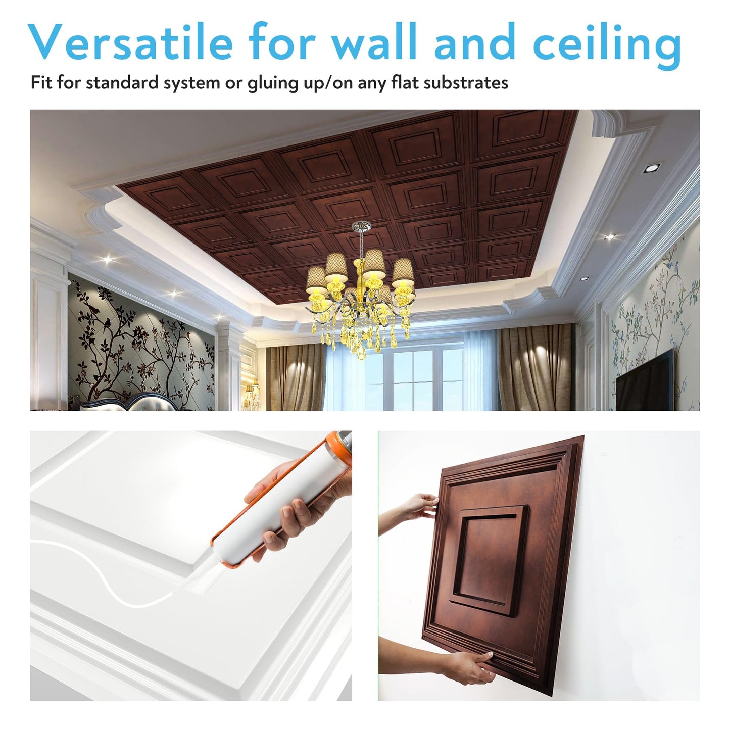 STICKGOO Glue Up Ceiling Tiles, 24x24 Inch PVC Decorative Drop Ceiling Tile Antique Copper 48 Sq. Ft, Pack of 12 Tiles