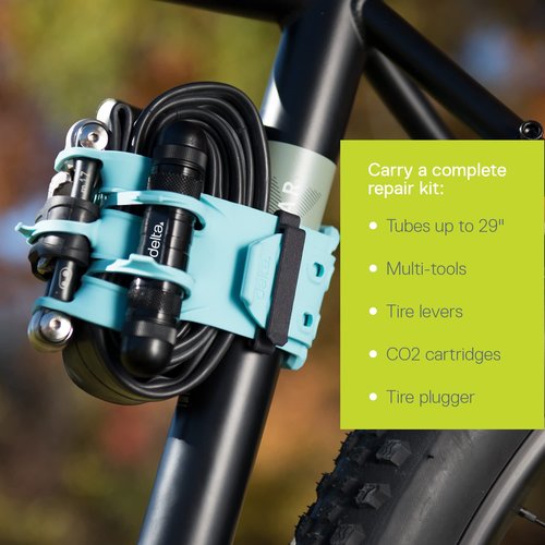 Bike Frame Carrier Utility Strap for Tools and Inner Tubes, Stwap by Delta Cycle - Oversized Strap Design Hold All Bike Tire Tube Sizes up to 29 inches, Integrated Hook & Loop Storage Fasteners, Blue