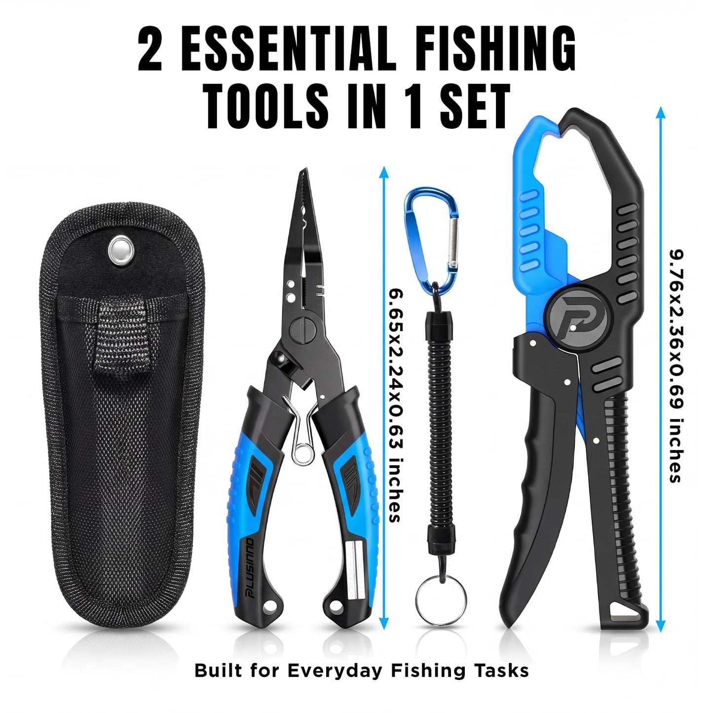 PLUSINNO Fishing Gear, Fishing Tools, 2PCS Fish Accessories, Corrosion Resistant Pliers Kit, Fishing Knife, Fish Lip Gripper Gifts for Men, Gifts for Fishermen