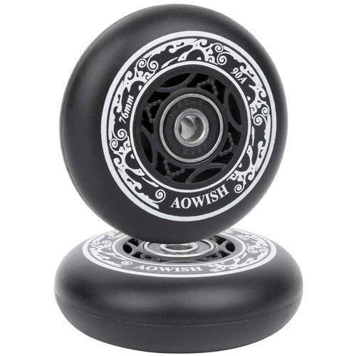 AOWISH 76mm 90a Ripsurf Wheels w/Bearings ABEC-9 for RipStik DLX Caster Board, Deluxe Junior Skateboard, 2 Wheel Pivoting Skateboard, Caster Board Skateboard (Set of 2) (BLACK)