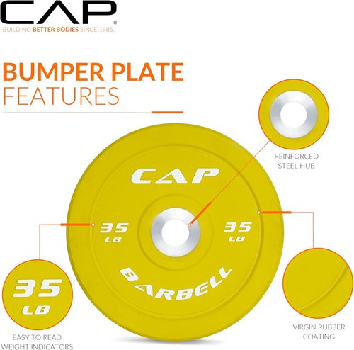CAP 2-Inch Olympic Bumper Plate Weight Set - 100-370 lbs | Available in Multiple Colors | Optional Storage Rack