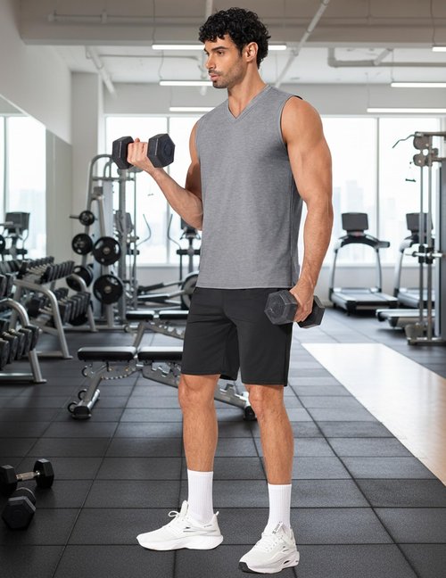 COOFANDY Mens Gym Tank Tops Moisture Wicking Workout Sleeveless Shirts Gray V Neck Athletic Sport Training Tee X-Large