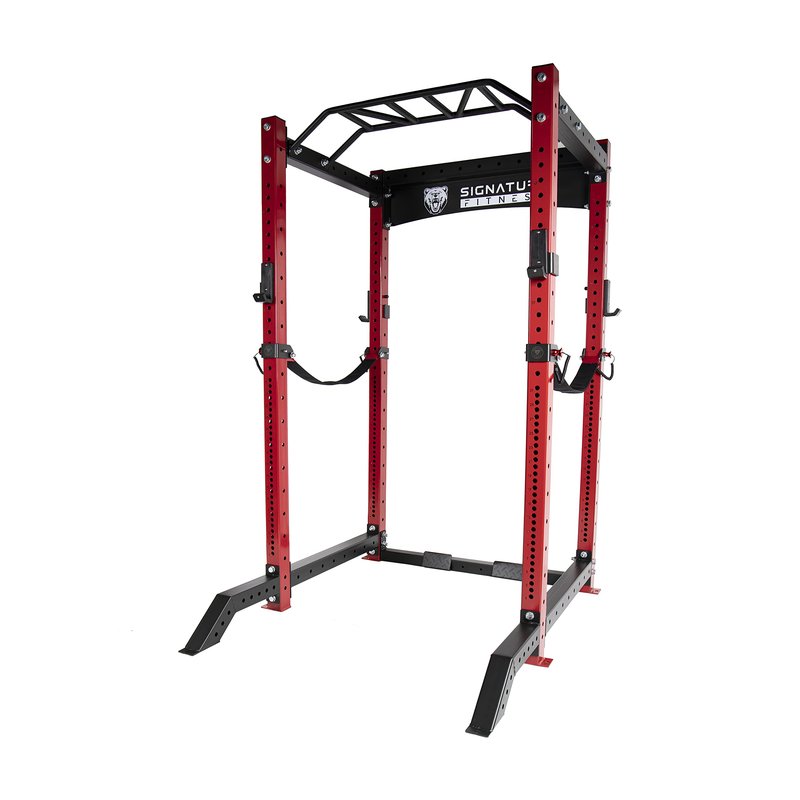 Signature Fitness SF-3 1,500 Pound Capacity 3” x 3” Power Cage Squat Rack, Includes J-Hooks and Safety Straps, Other Optional Accessories, Spotter Straps