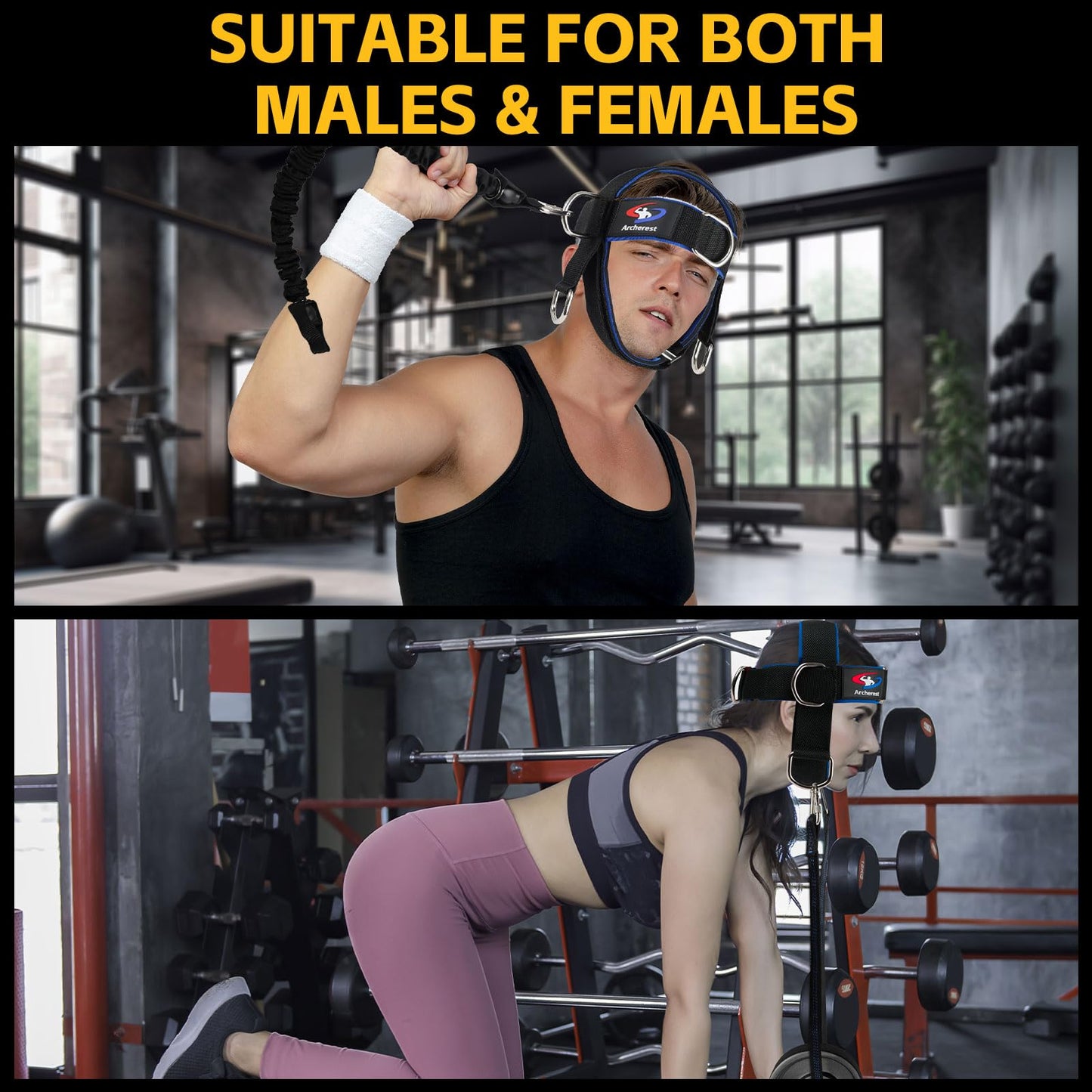 Fitness Neck Head Harness Trainer, Adjustable Chin Strap and Head Harness Strength with Nylon Tether, Neoprene Neck Exerciser for Weight Lifting, Home and Gym Use, Black