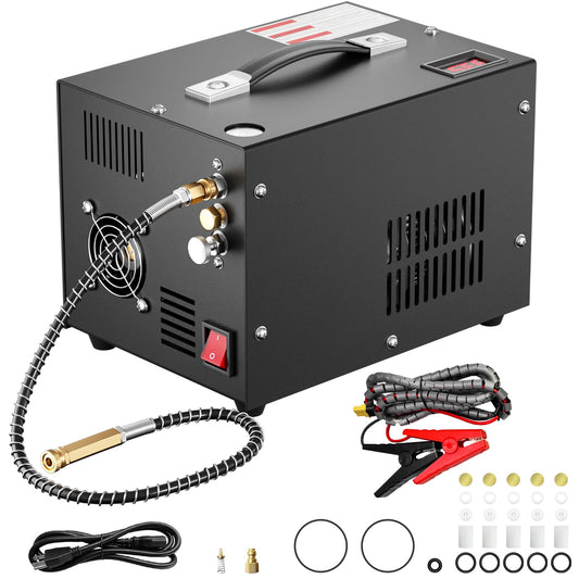PCP Air Compressor, 4500PSI/30Mpa Scuba Tank Compressor, DC12V/AC120V PCP Airgun Compressor Manual-stop, Oil/Water-Free High Pressure Air Compressor Pump for Paintball, Air Rifle