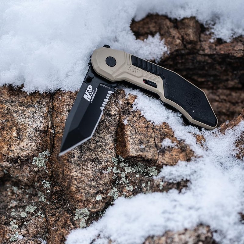 Smith & Wesson M&P SWMP3BS 7.1in S.S. Assisted Folding Knife with 2.8in Serrated Tanto Blade and Aluminum Handle for Outdoor, Tactical, Survival and EDC,Black