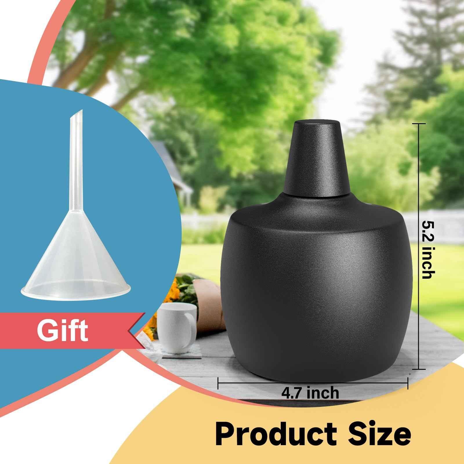 FALBAWR 2-Pack Citronella Tabletop Torches, 21.5 oz Table Top Torches for Outdoor, Metal Oil Burner Candles, Garden Torches with Fiberglass Wick for Yard, Patio, Deck, Garden, Party, Landscape