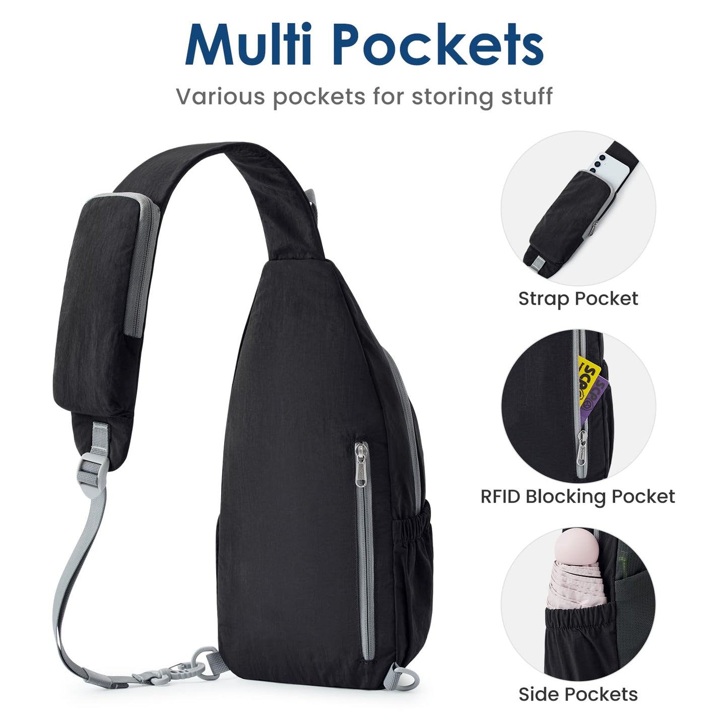 G4Free Sling Bag Casual Chest Shoulder Handbag Crossbody Backpack for Men with Front Pocket (Black)