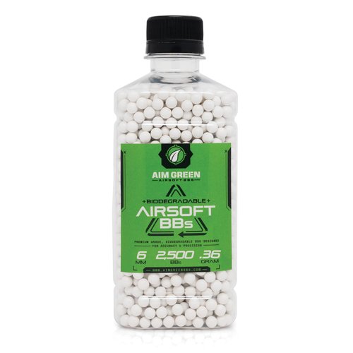 Aim Green Biodegradable Airsoft BBS, Premium-Grade 6mm Airsoft BBS, 36g, 2,500 Count