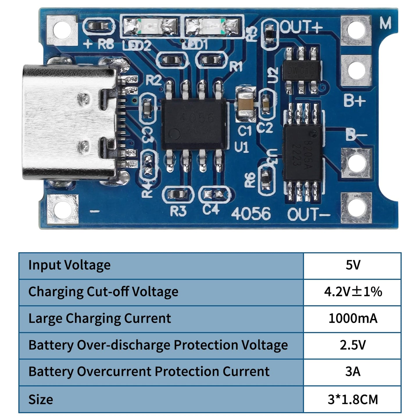 MakerFocus 15pcs TP4056 Charging Module Type C Interface with Battery Protection 18650 BMS 5V 1A 18650 Lithium Battery Charging Board