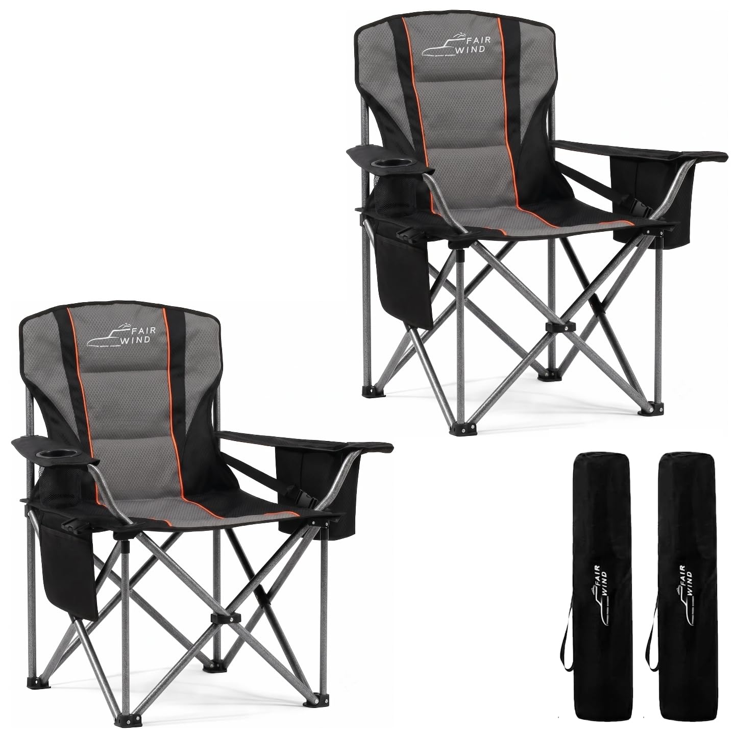 FAIR WIND Oversized Padded Camping Chair with Footrest Stool Heavy Duty Cooler Bag Chair for Fishing, Tailgating, Sports Games, Backyard - Support 300 LBS Blue
