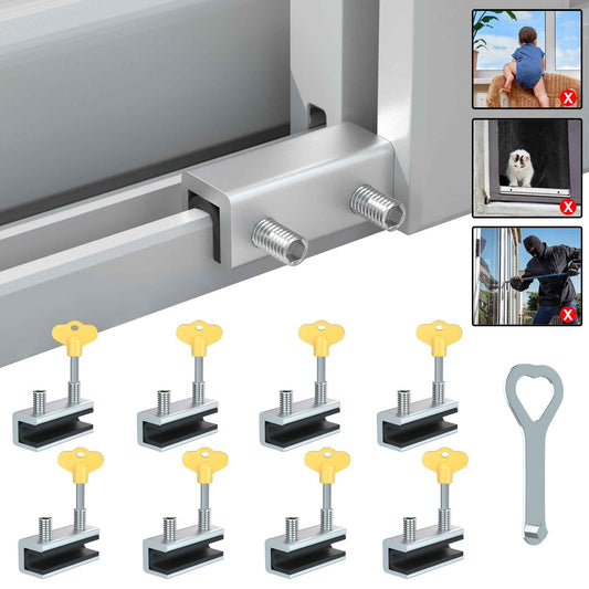 RELIANCER 8 Sets Sliding Window Locks,Aluminum Security Door Window Stoppers,Adjustable Safty Windows Lock for Horizontal & Vertical Fenster Doors,Child Proof Slider Windows Blocker for Home Safety