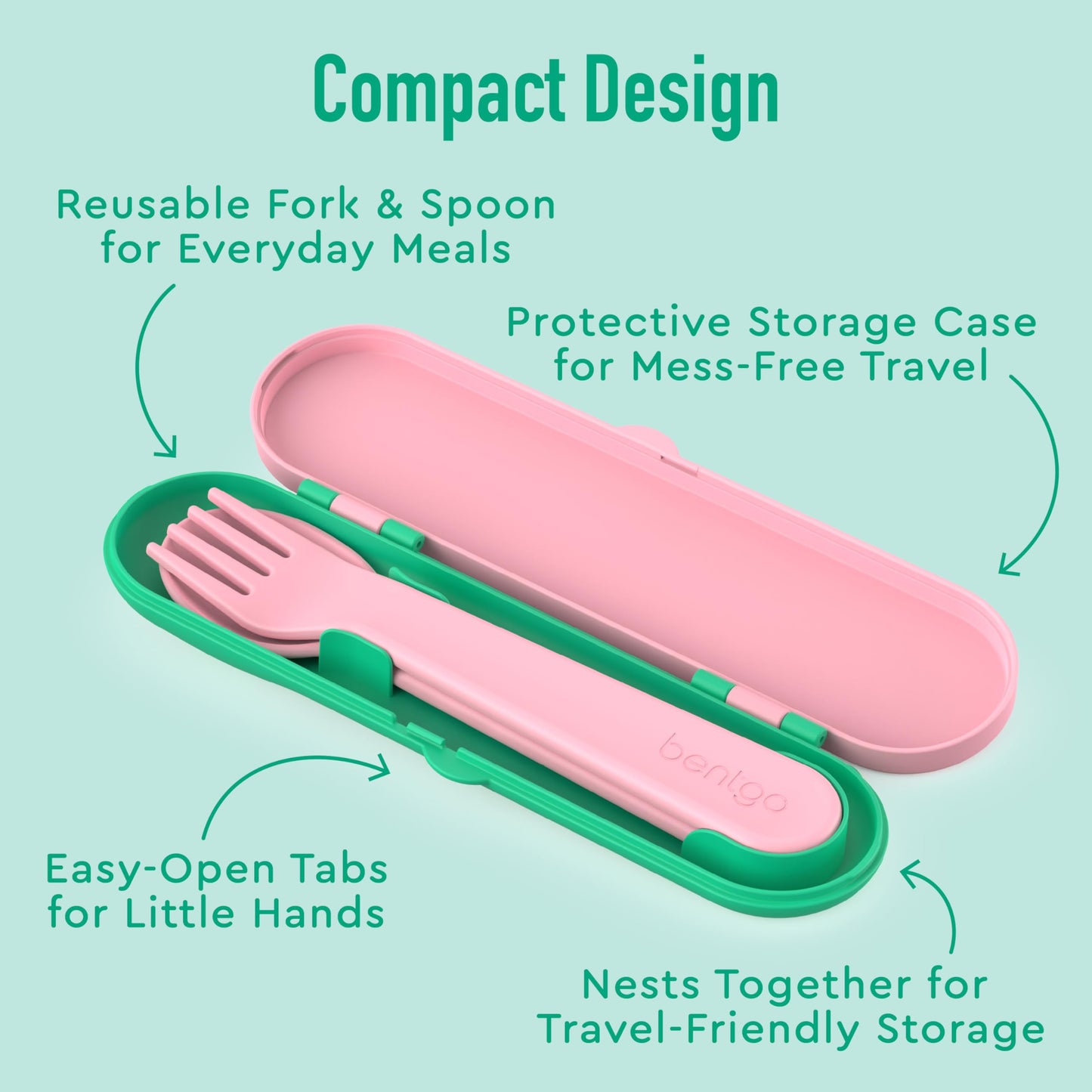 Bentgo® Kids Plastic Utensil Set - Reusable Fork, Spoon & Storage Case, PFAS- & BPA-Free, Easy-Grip Handles, Lightweight, Dishwasher Safe, School Lunch, Travel & On-the-Go (Tropical)