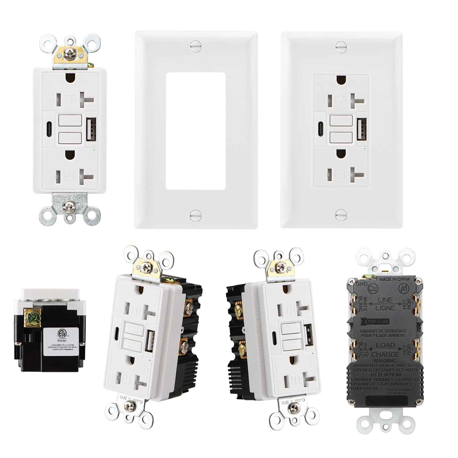 Wengart GFCI Outlet with USB in-Wall,20A Self-Test with LED Indicator Tamper Resistant DC5V 4.8A Charger Outlet with USB Type A & TypeC,White