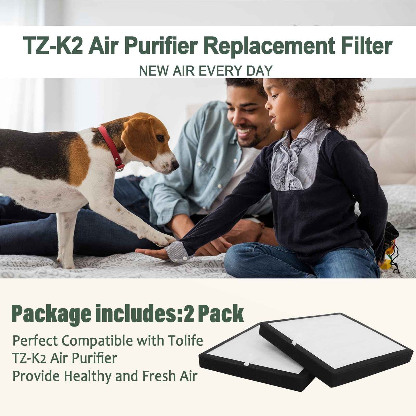 TZ-K2 Air Purifier Replacement Filter Compatible with ToLife TZ-K2 Air Cleaner Purifier-2 Pack