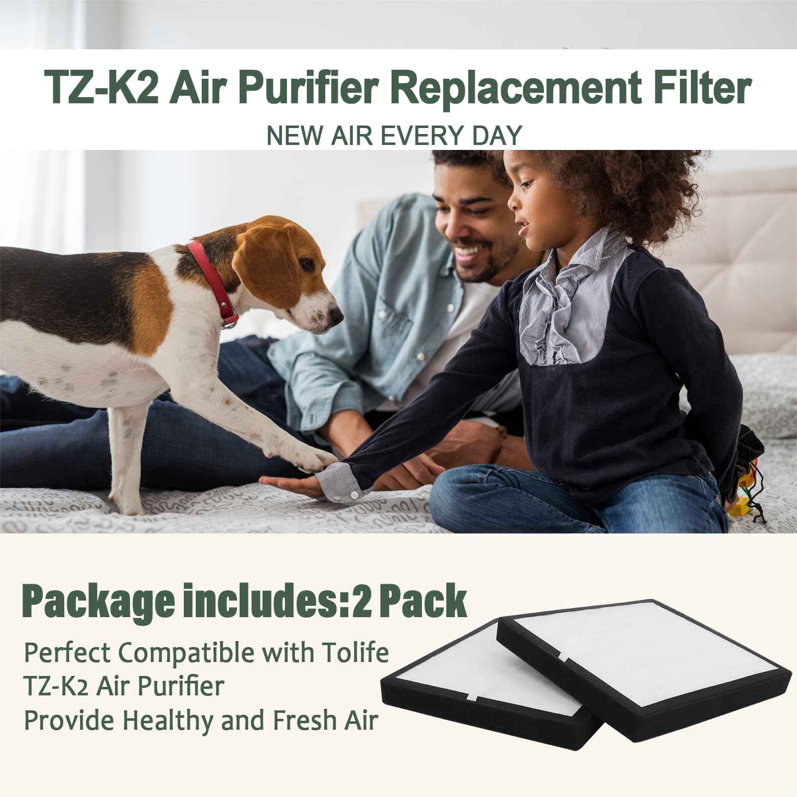 TZ-K2 Air Purifier Replacement Filter Compatible with ToLife TZ-K2 Air Cleaner Purifier-2 Pack