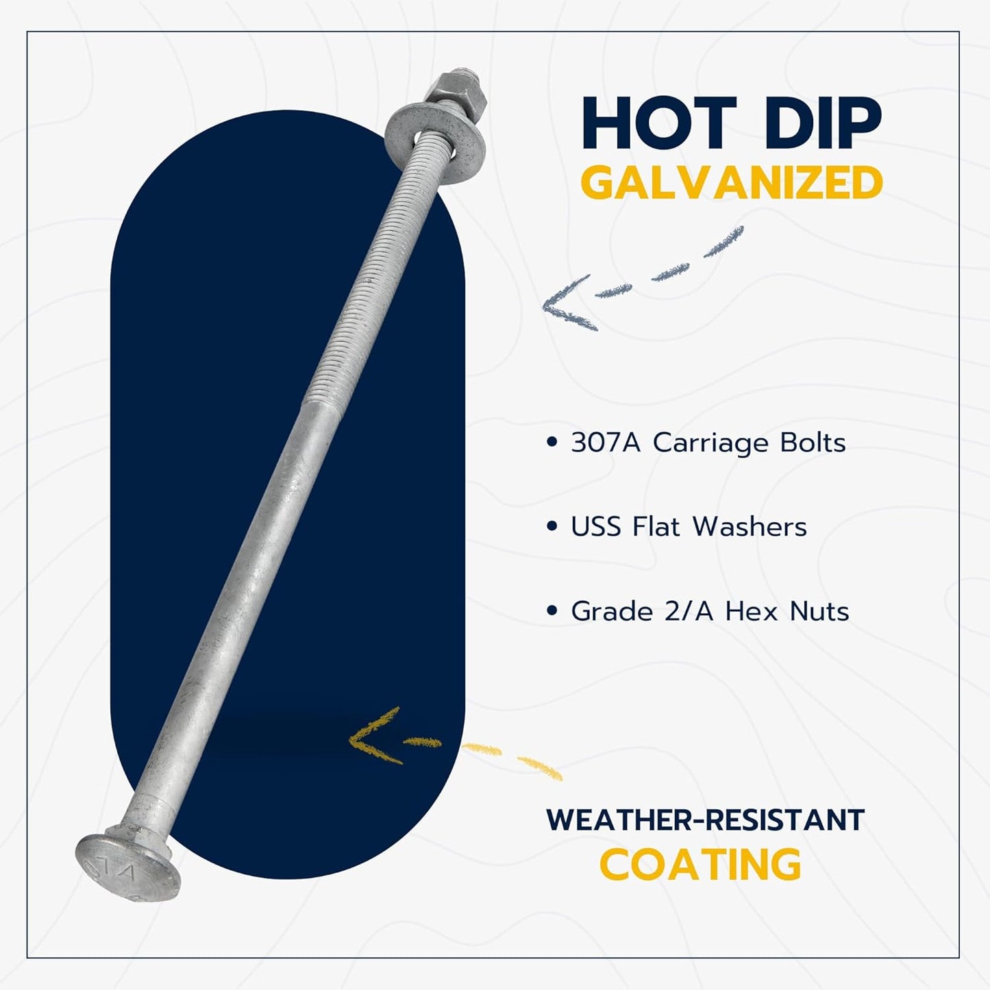 Galvanized Carriage Bolt Kit - 25 Pack 1/2" x 6" with Washers & Hex Nuts for Outdoor Use