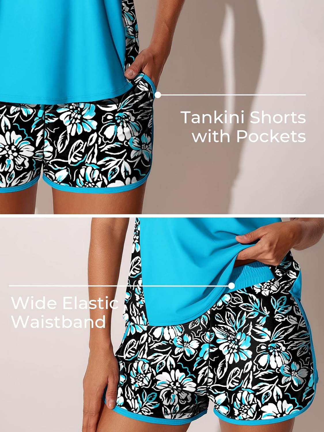 Summer Mae Tankini Swimsuit for Women - Tummy Control Two-Piece with Sporty Pockets | Swim Shorts