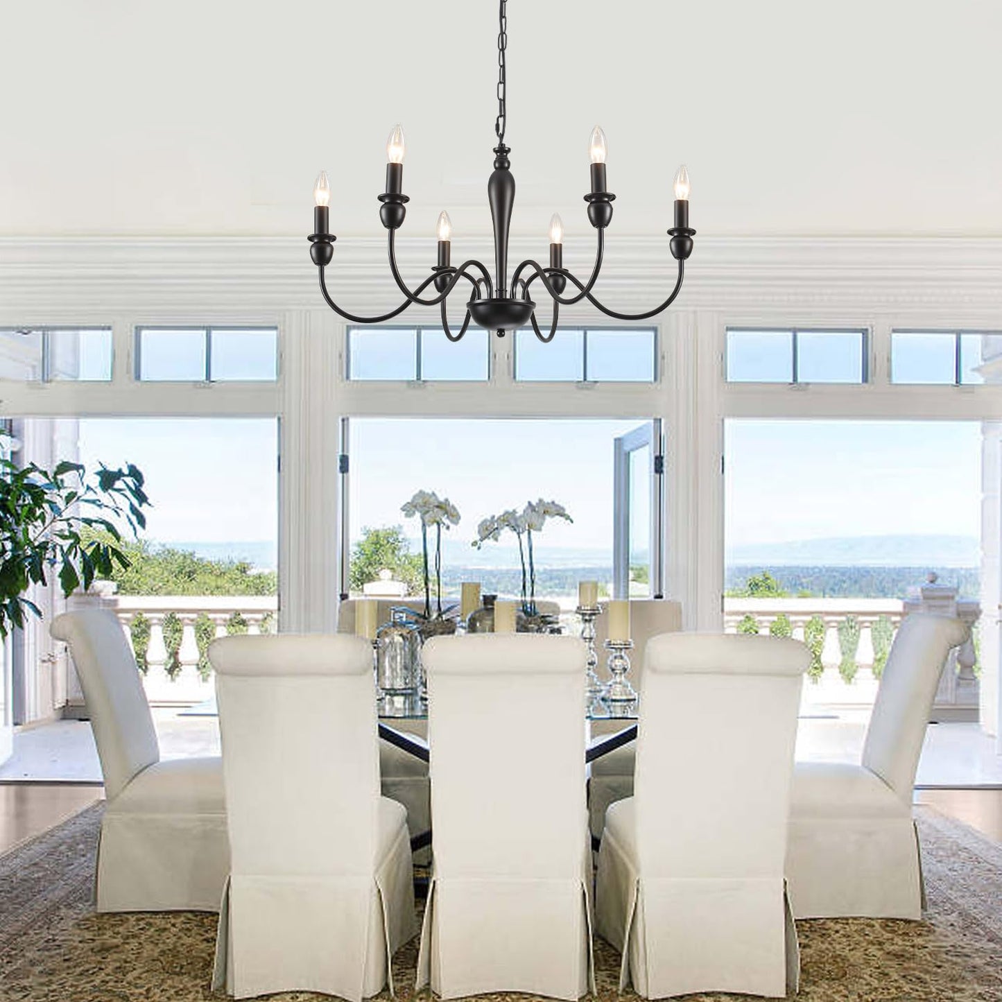 LXWNYY Plug in Chandelier with Long Cord 15.1ft, 6 Lights Farmhouse Light Fixtures Hanging Lights with Plug in Cord, Black Plug in Candle Chandier for Living Dining Room Bedroom Kitchen