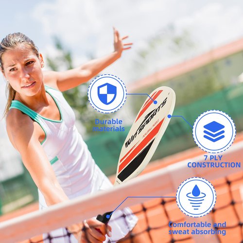 Wooden Pickleball Paddles Set 2 - Win SPORTS Beginner Racket,Pickle Ball Paddles with 2 Paddles,4 Balls and 1 Carry Bag,Durable and Classic (Wooden Version)