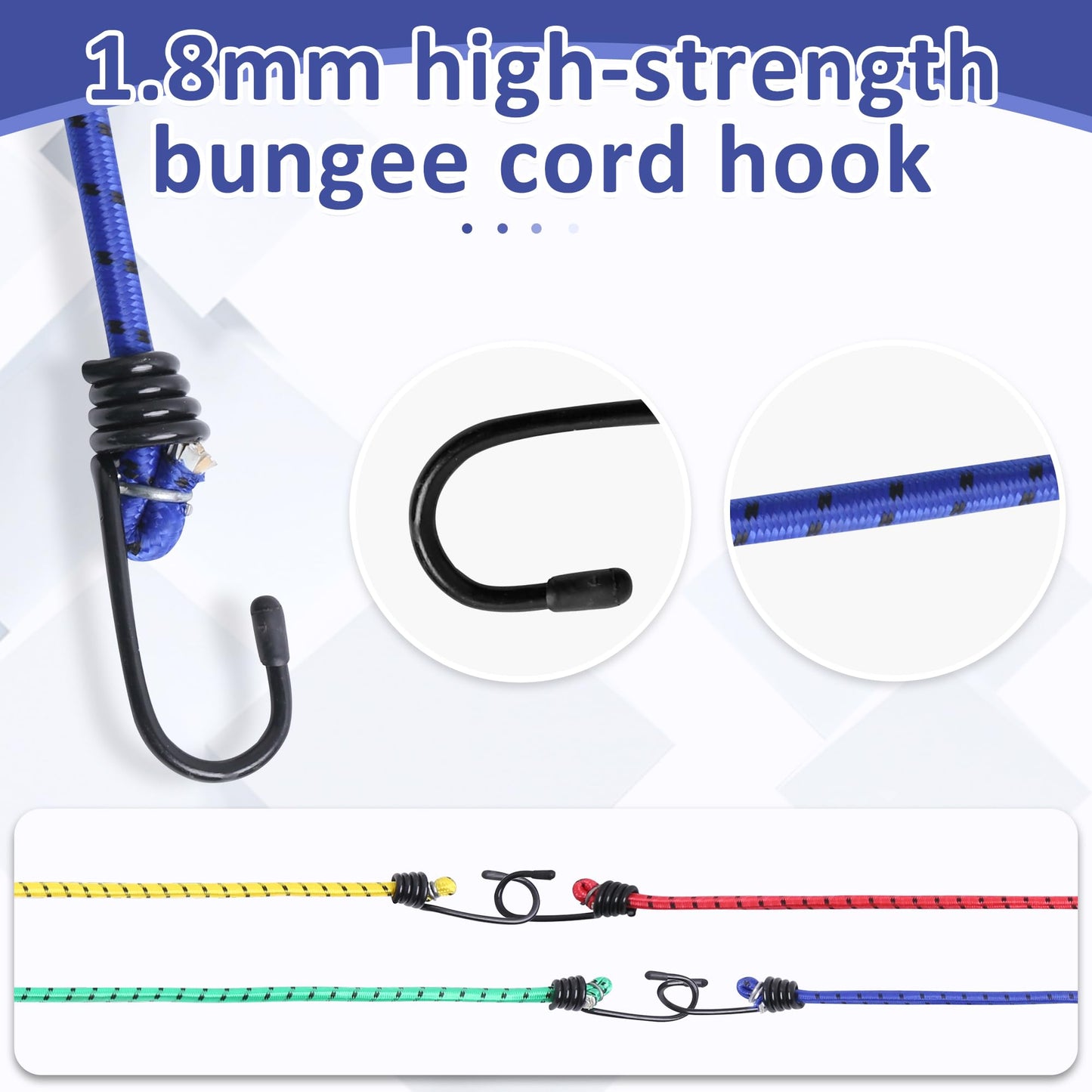 Roadtofree 8 Pack Bungee Cords with Hooks,Elastic Bungee Straps,Includes 40",32", 24", 16",Heavy Duty Outdoor Bungie Straps to Packing for Tent,Camping,Fastening Items,Storing Packages
