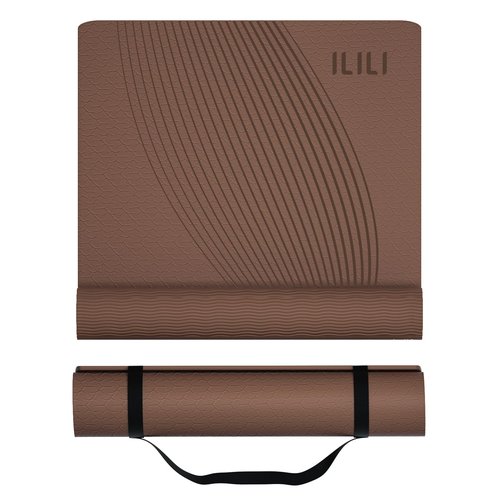 ILILI Yoga Mat, 72x25×0.3 Inch, TPE Exercise Mat, Odorless & Tear-Resistant, with Strap, Ideal for Yoga, Pilates, Home Workouts, Stretching & All Fitness Routines (brown)