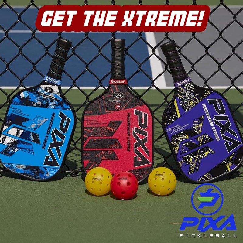 PIXA Powercrush Xtreme Fiberglass Face 13mm Pickleball Paddle with Friction Surface for Great Spin and Control! Beginner/Intermediate; Great Gift!