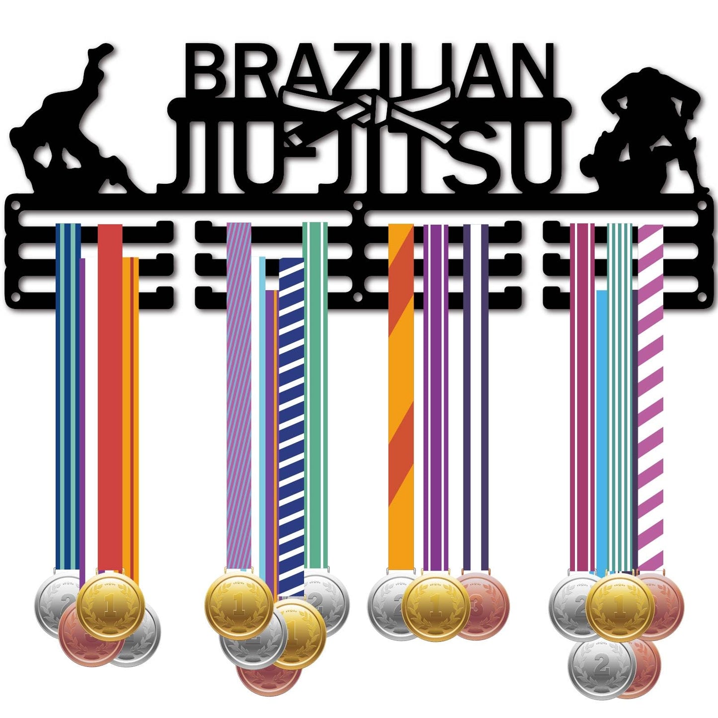 CREATCABIN Brazilian Jiu Jitsu Medal Holder Medal Hanger Display Rack Medal Hanging Awards Wall Mounted Home Room Decor Gift for Men Women Athletes Player Race Competition Winner Black 15.7x5.9 Inch
