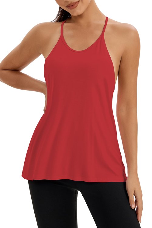 Bestisun Exercise Gym Sports Tanks Athleisure Active Tennis Shirts Pilates Running Workout Top for Women Red XL