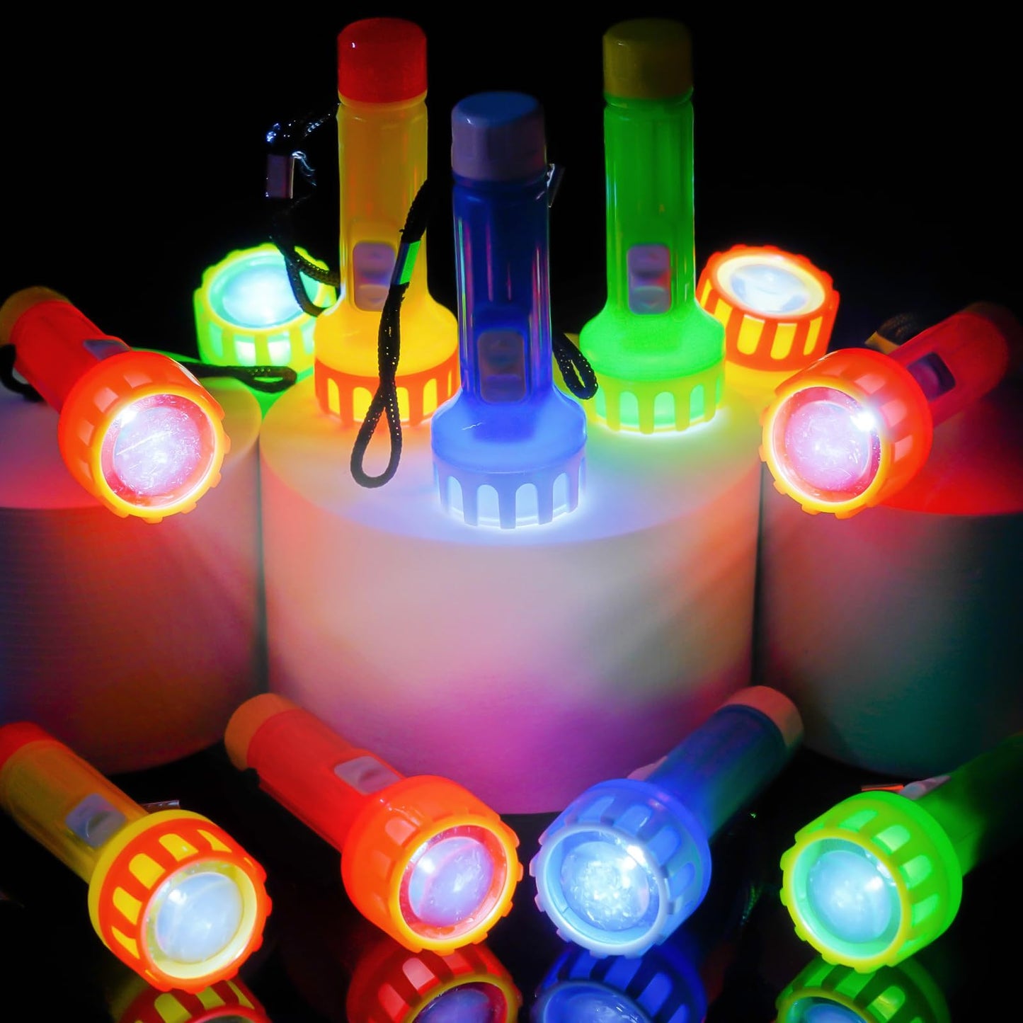 PROLOSO 30 Pcs Mini Flashlights with Lanyard Batteries Included Handheld Flashlight Torch Set for Kids Camping Hiking Gift Party Favors